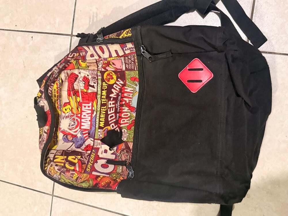 Marvel Comics Collage Print Backpack with Spiderman and Iron Man Design